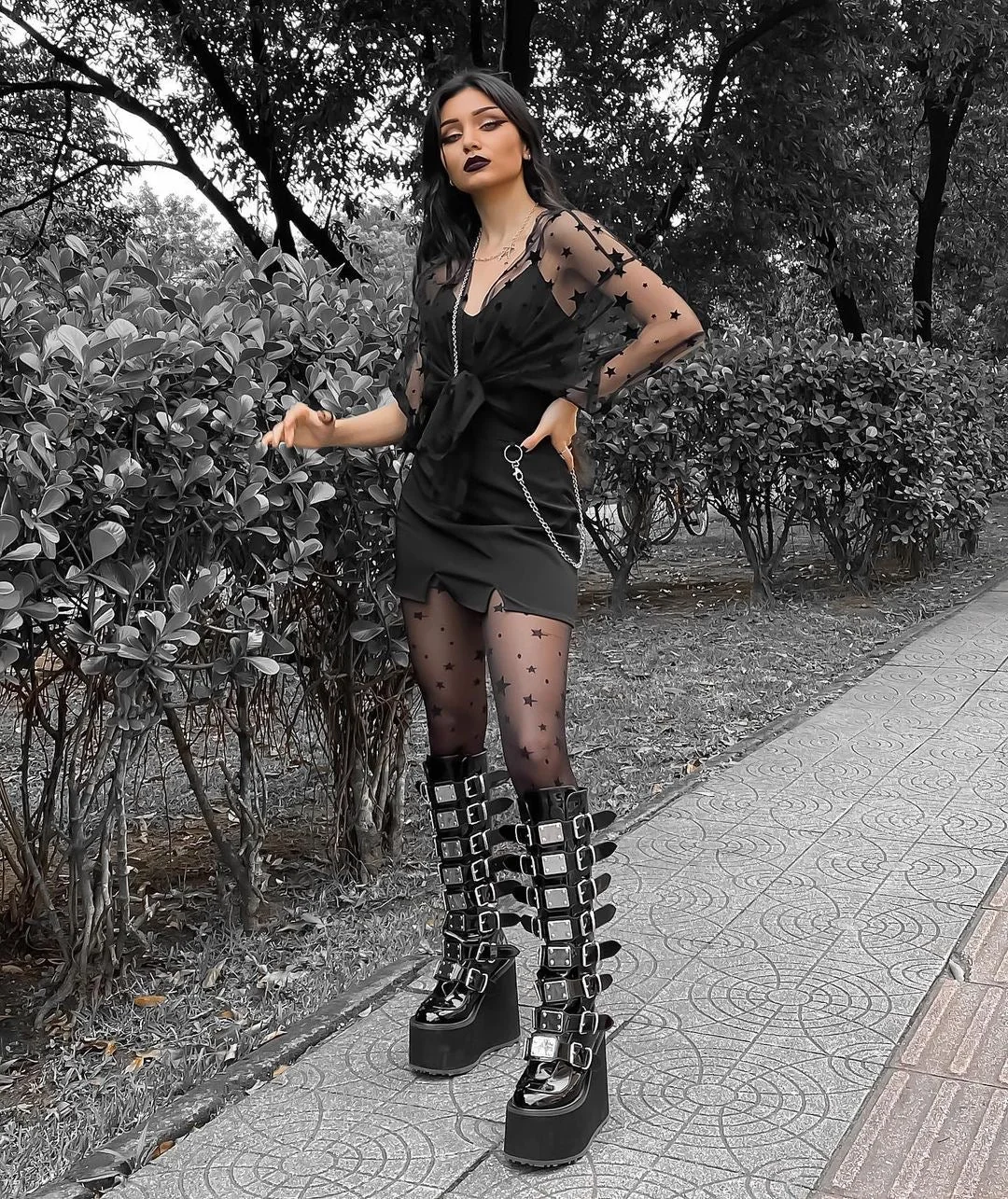 Gothic Buckled Platform Boots - Vegan Patent Finish