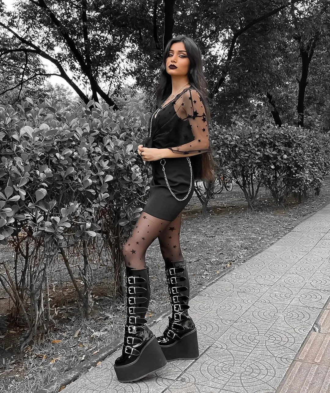 Gothic Buckled Platform Boots - Vegan Patent Finish
