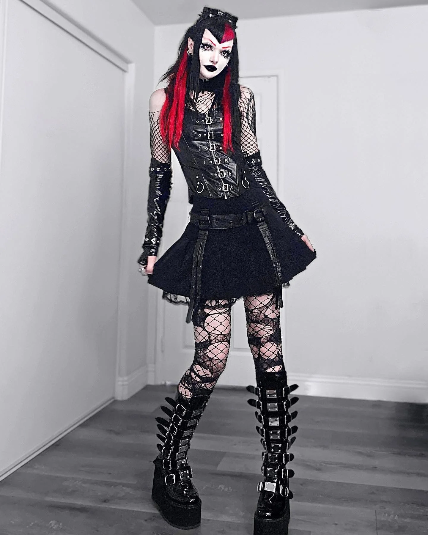 Gothic Buckled Platform Boots - Vegan Patent Finish