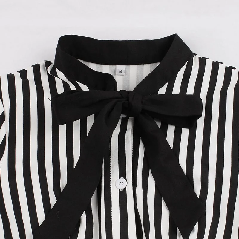 Retro Striped Swing Dress with Bow Detail