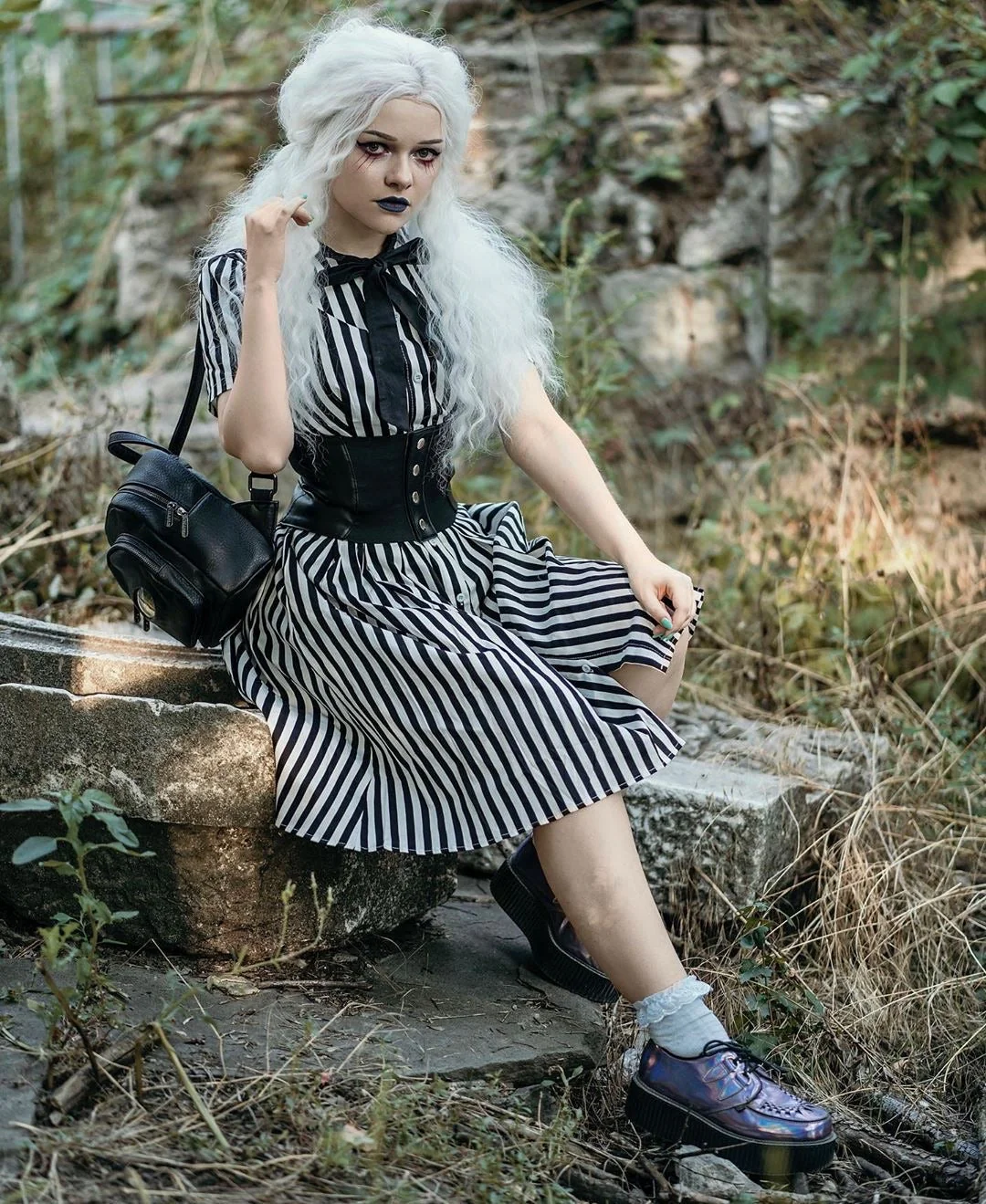 Retro Striped Swing Dress with Bow Detail