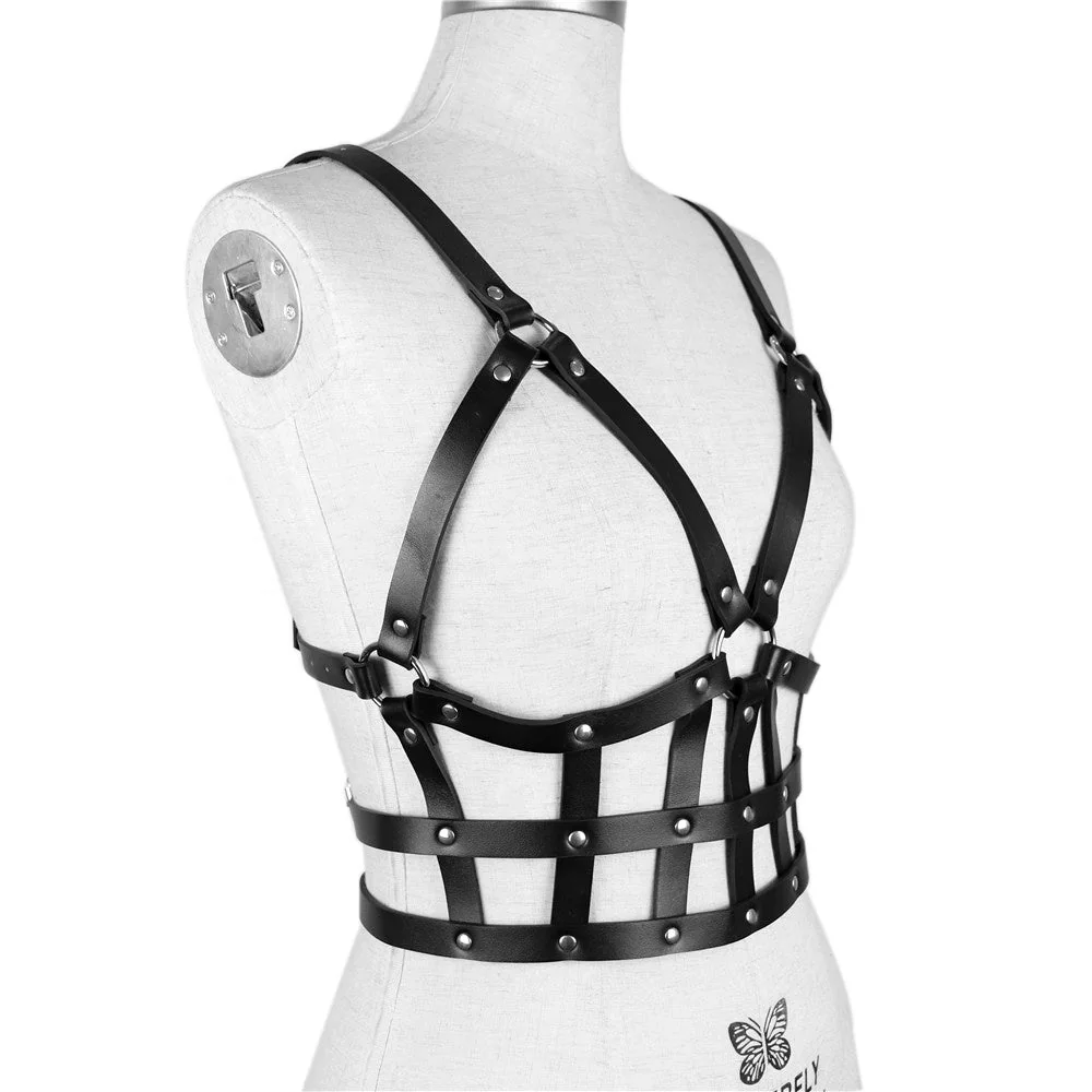 Gothic Style Under-Bust Harness in PU Faux Leather