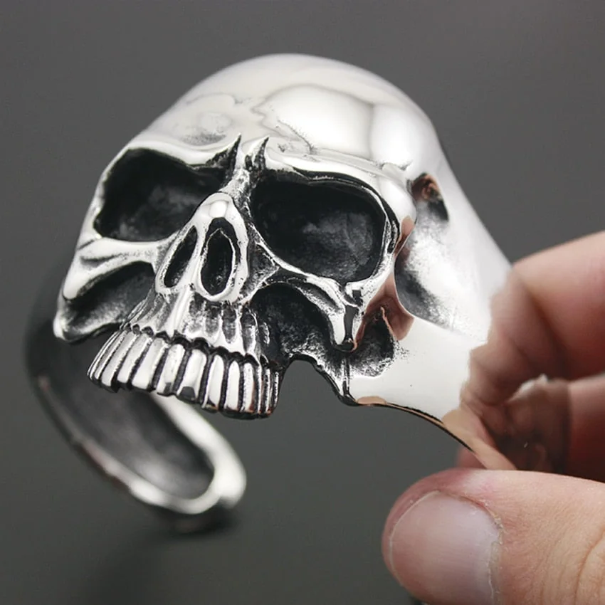 Adjustable Skull Face Cuff Bracelet - Steel