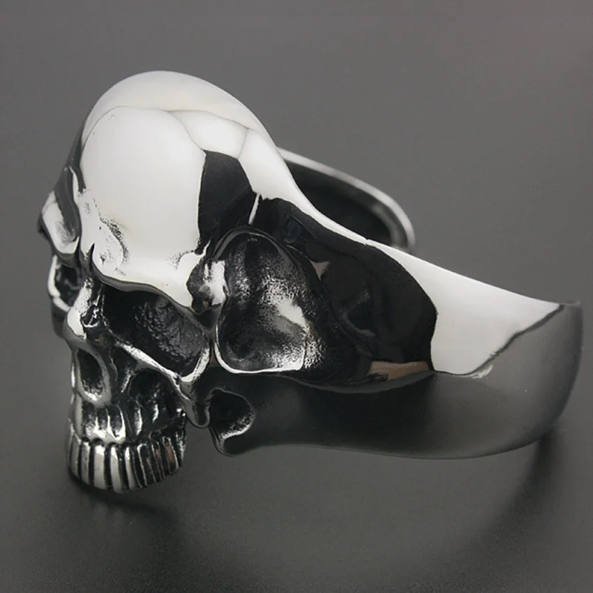 Adjustable Skull Face Cuff Bracelet - Steel