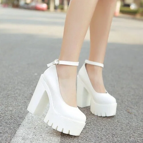Chunky Platform Mary Jane Heels - Vegan Leather