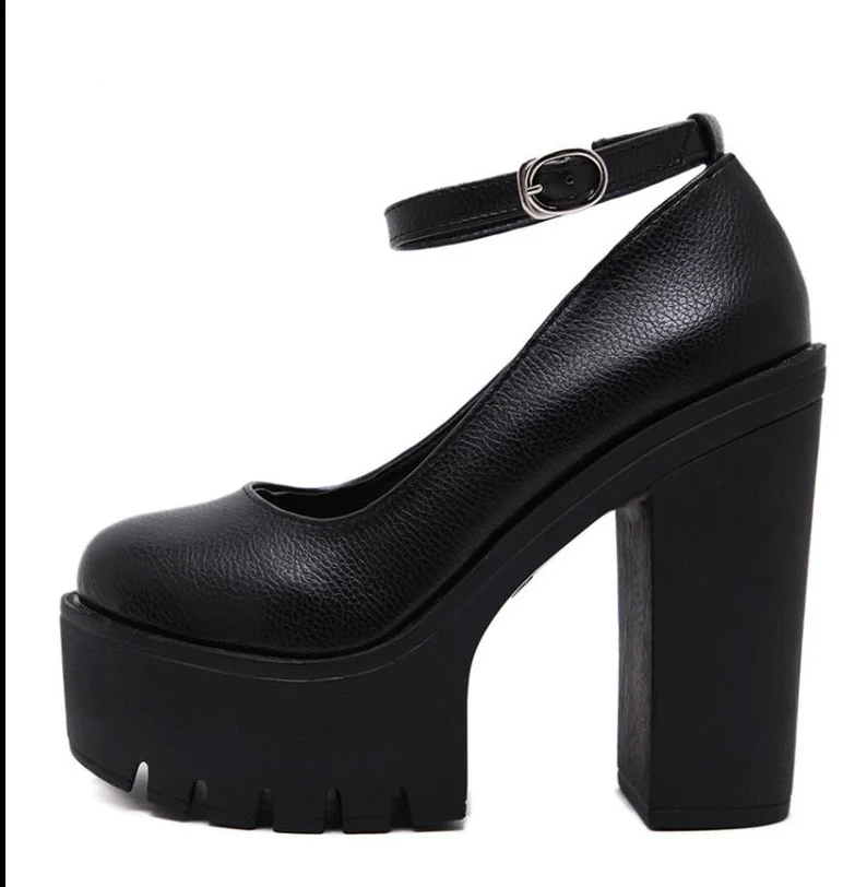 Chunky Platform Mary Jane Heels - Vegan Leather