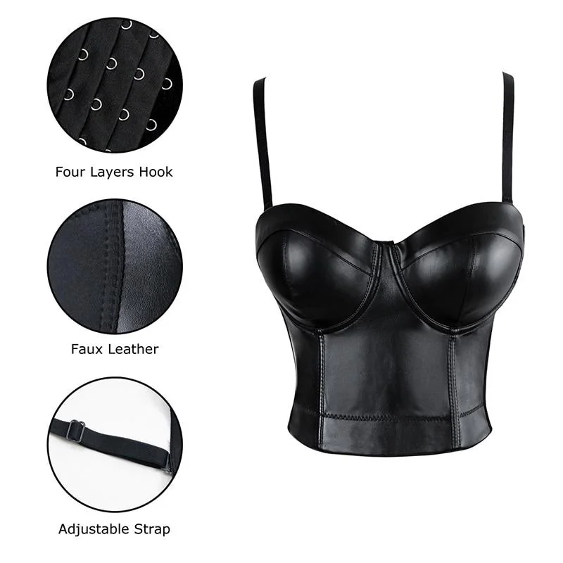 Black Leather Goth Bra Top