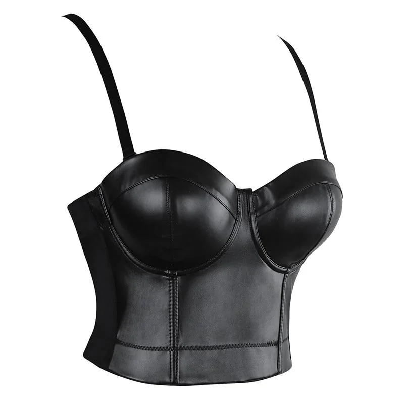 Black Leather Goth Bra Top