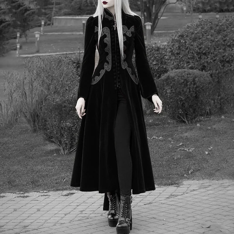 Gothic Embroidered Knee-Length Jacket