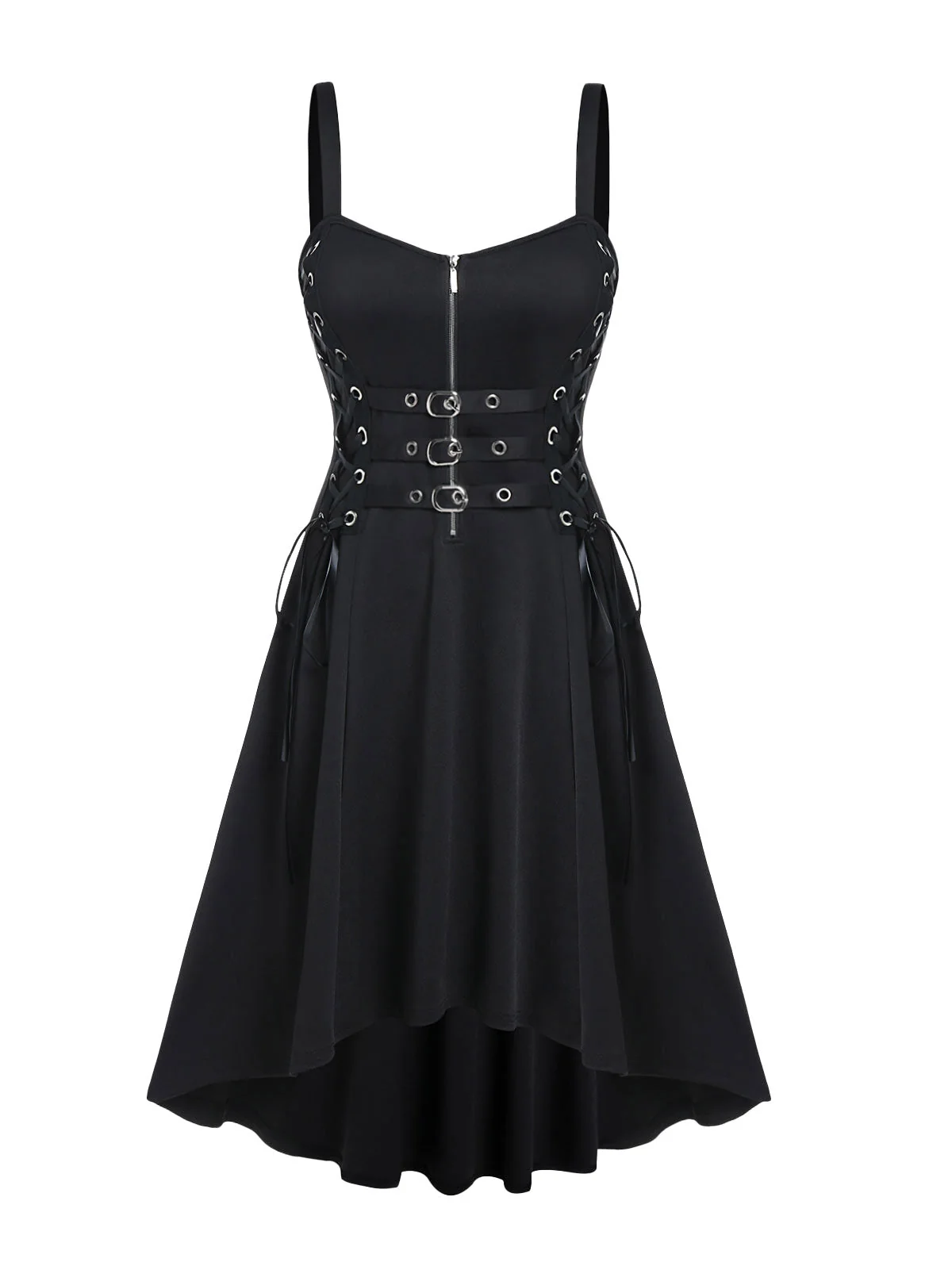 Elegant Gothic Belted Dress in Premium Cotton Polyester Blend