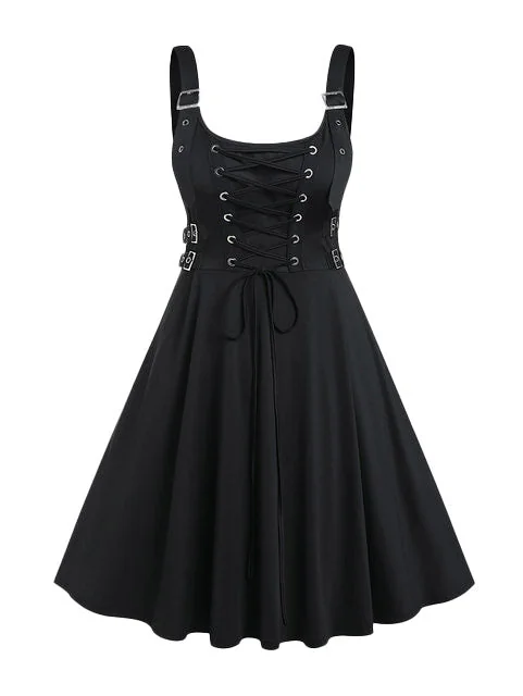 Elegant Gothic Belted Dress in Premium Cotton Polyester Blend
