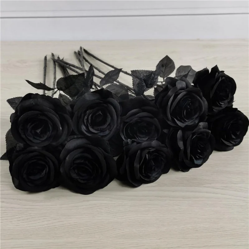 Gothic Artificial Roses Set of 5 - Black, Violet, Red
