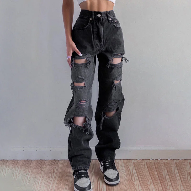 Gothic Ripped Denim Jeans Black or Brown
