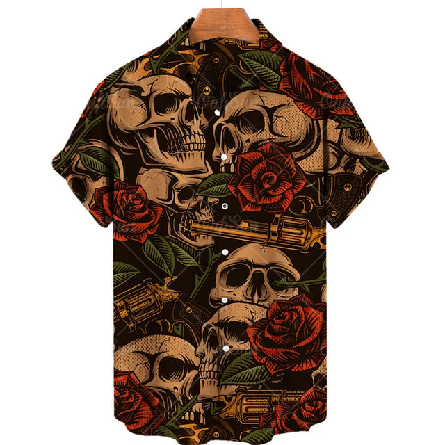 Premium Hawaiian Skull Print Cotton Shirt