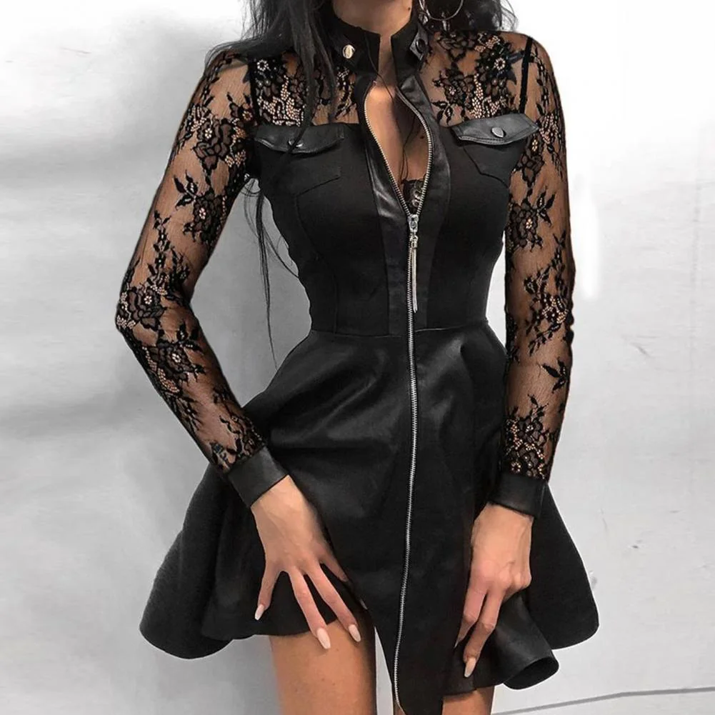 Gothic Zipper Fancy Cotton Polyester Blend Dress