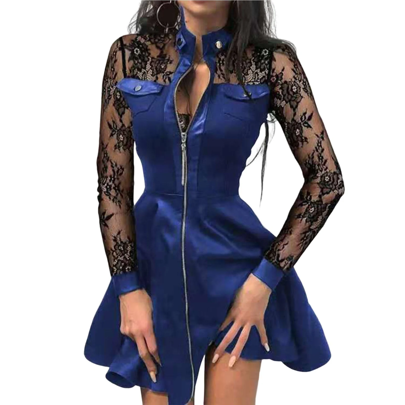 Gothic Zipper Fancy Cotton Polyester Blend Dress