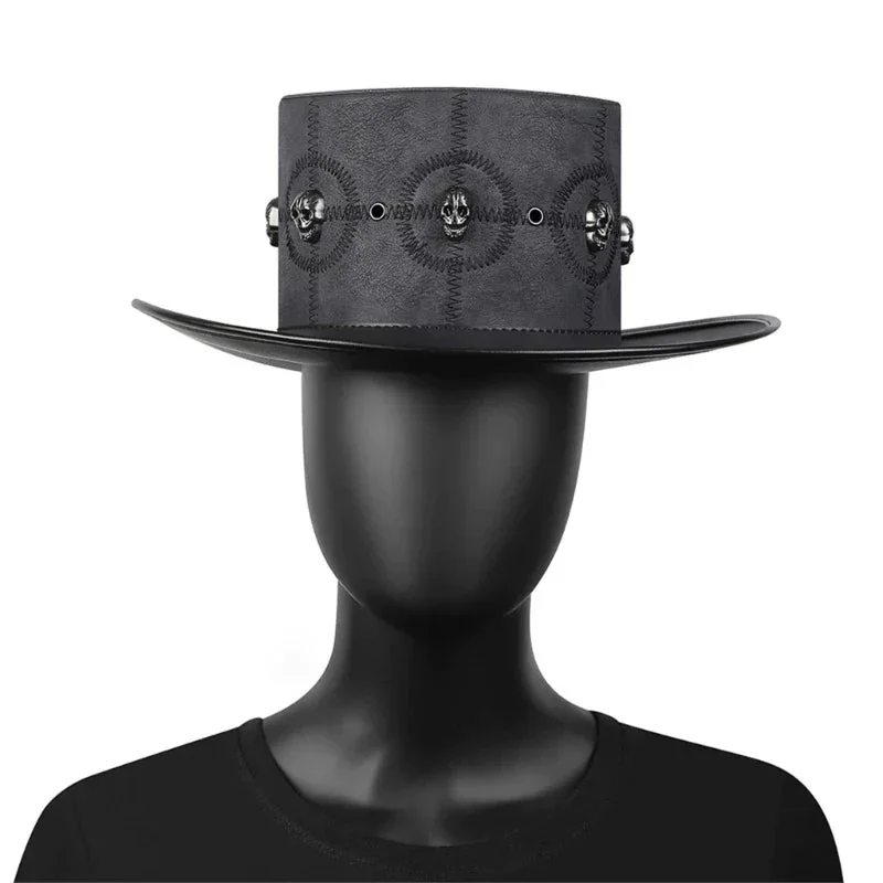 Black Artificial-Leather Skull Hat for Men
