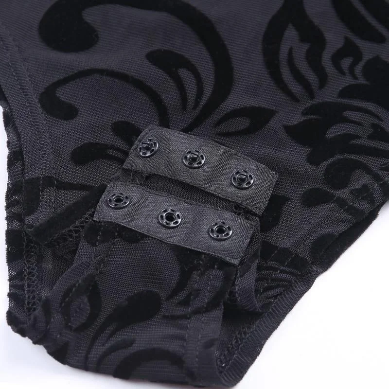 Black Gothic Womens Bodysuit Sleeveless with Dark Motifs