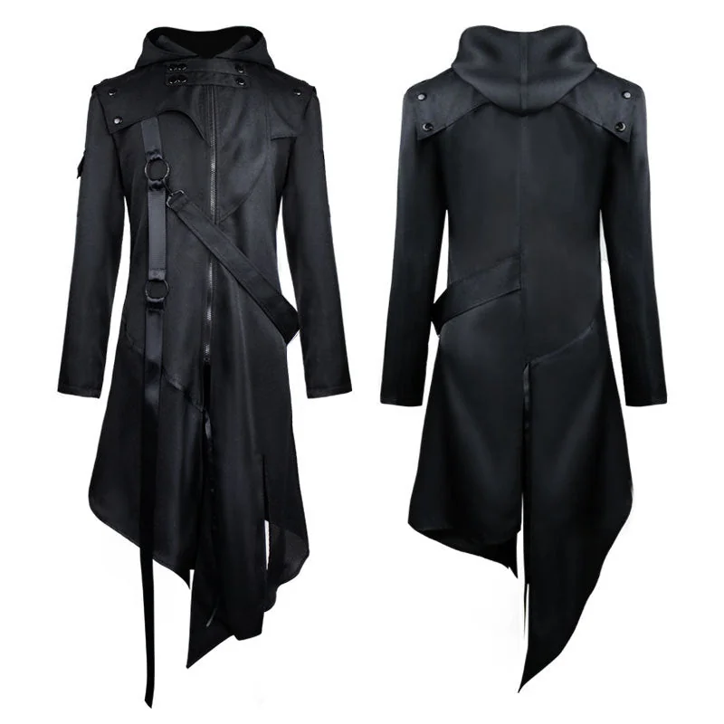 Premium Black Hooded Trench Coat for Men