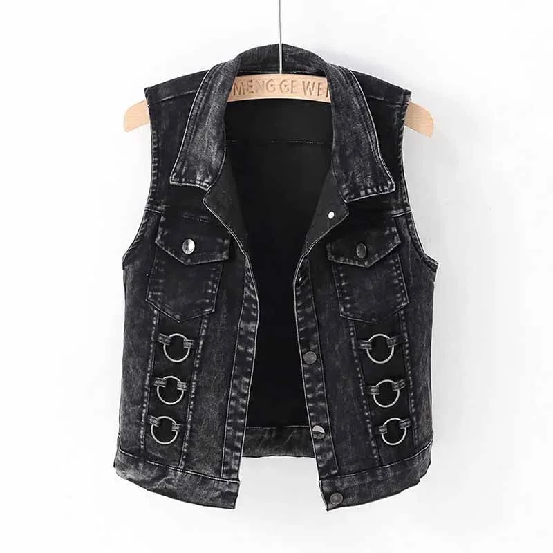Black Cotton Denim Vest Womens Premium Blend