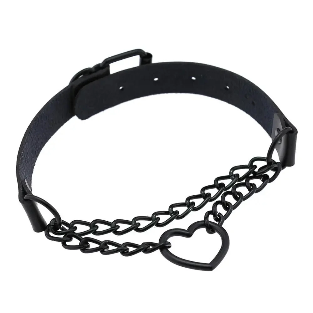 Black Heart Choker Necklace for Women - Premium PU Leather & Alloy