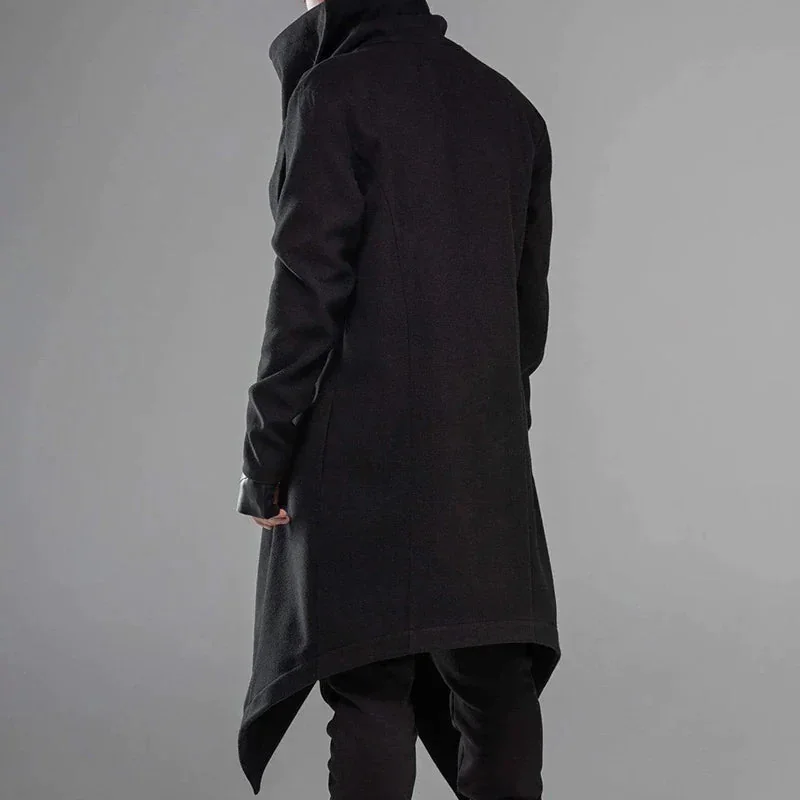 Black Cotton & Polyester Blend Mens Coat
