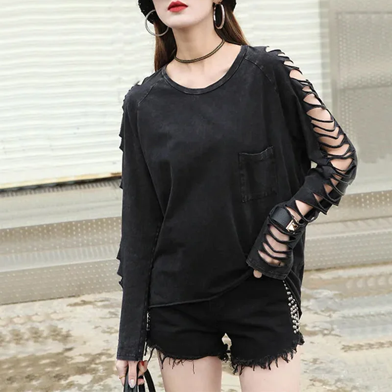 Gothic Style Cotton Polyester Blend Womens Top