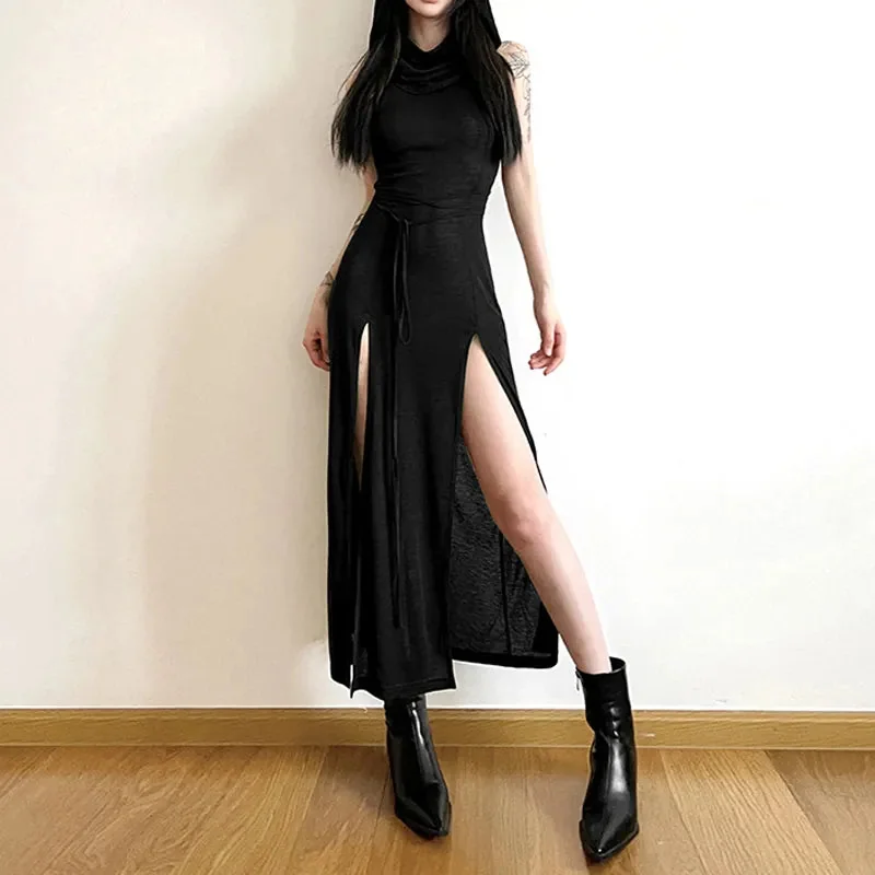 Elegant Black Cotton Polyester Womens Dress