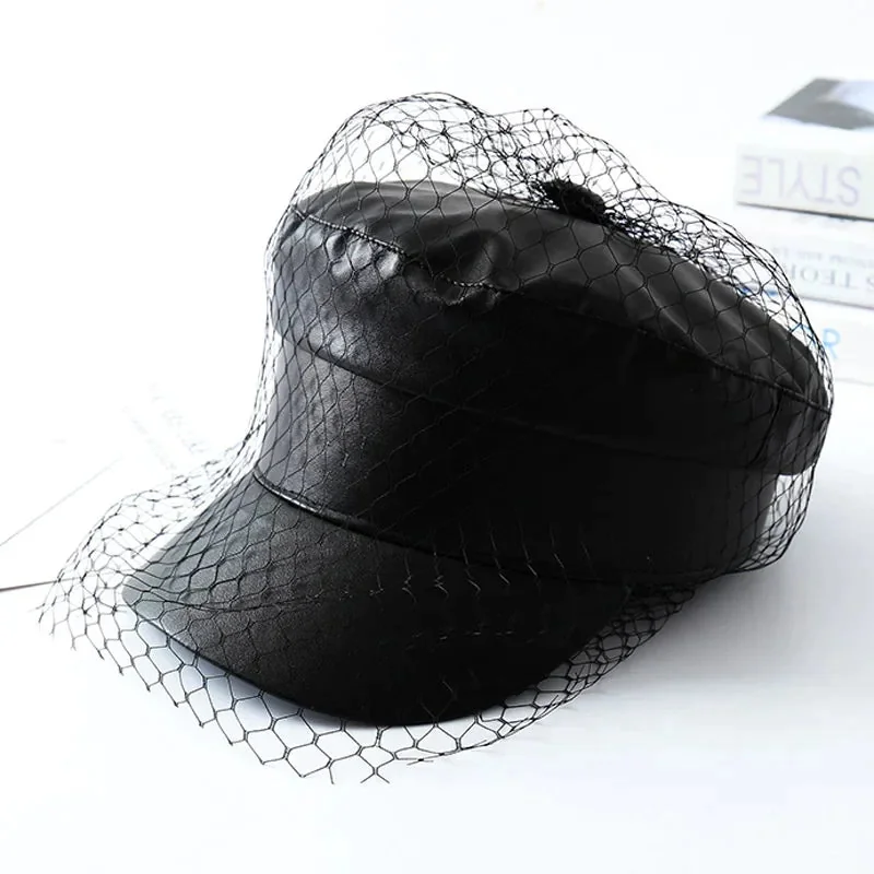 Black Leather Cap for Women