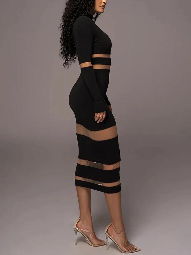 Elegant Black Cotton Polyester Womens Dress