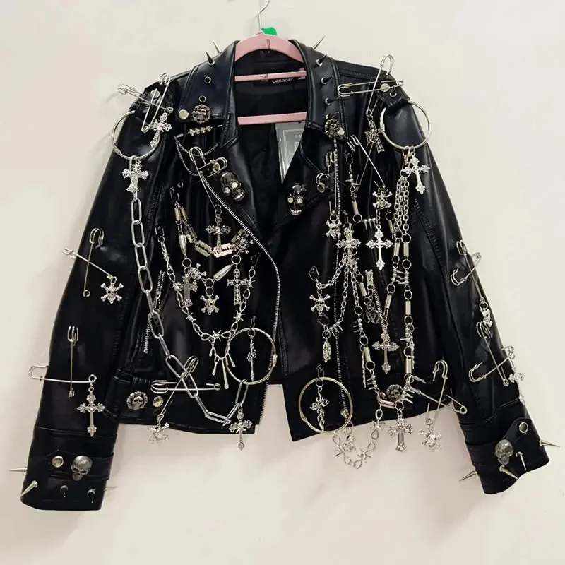 Elegant Vintage Gothic Faux Leather Jacket in Black