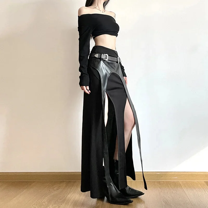 Black Faux Leather Long Skirt - Trendy & Stylish Design