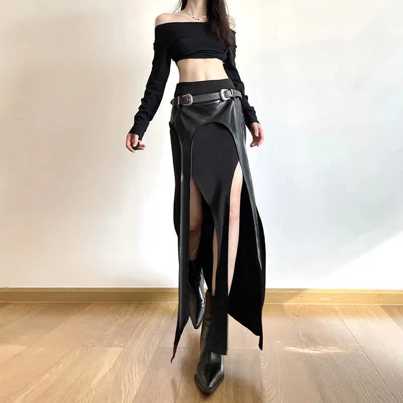 Black Faux Leather Long Skirt - Trendy & Stylish Design