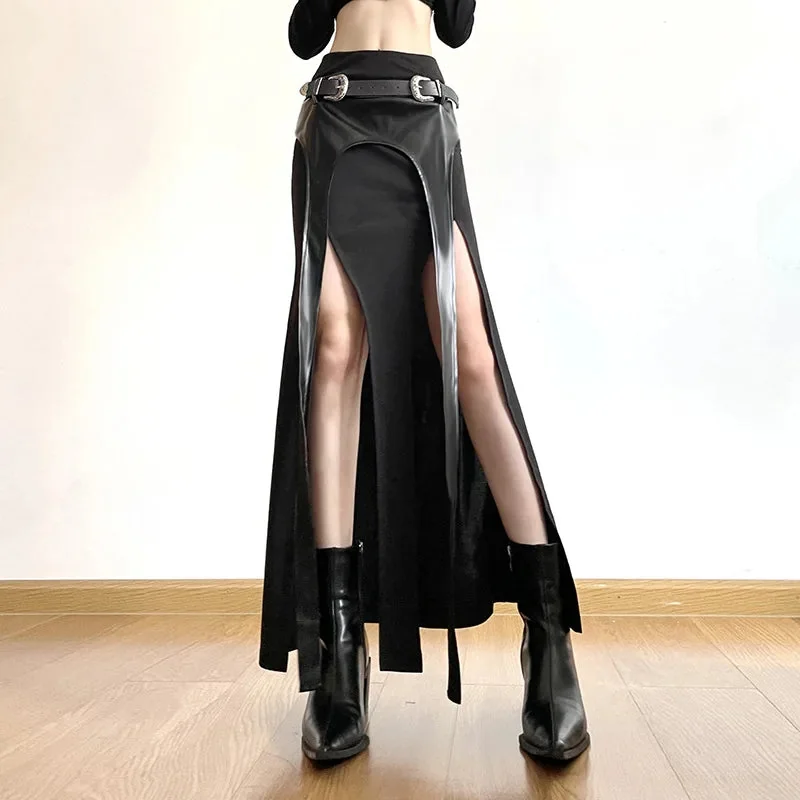 Black Faux Leather Long Skirt - Trendy & Stylish Design