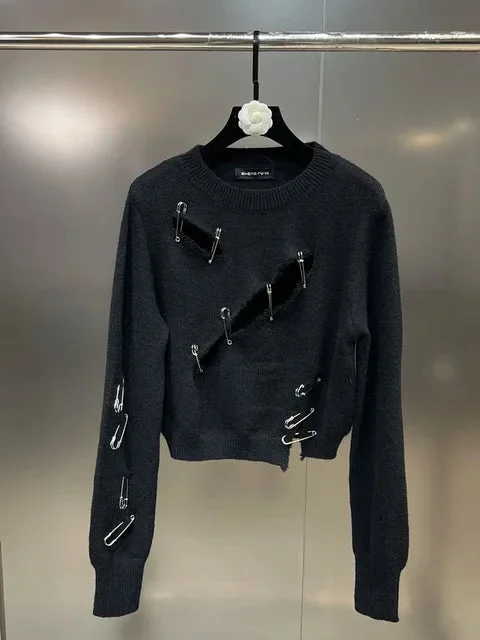 Black Knitted Pullover for Women - Premium Cotton Blend