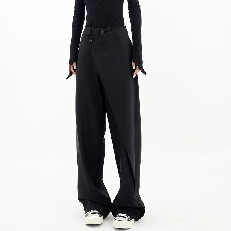 Black Cotton & Polyester Womens Casual Pants