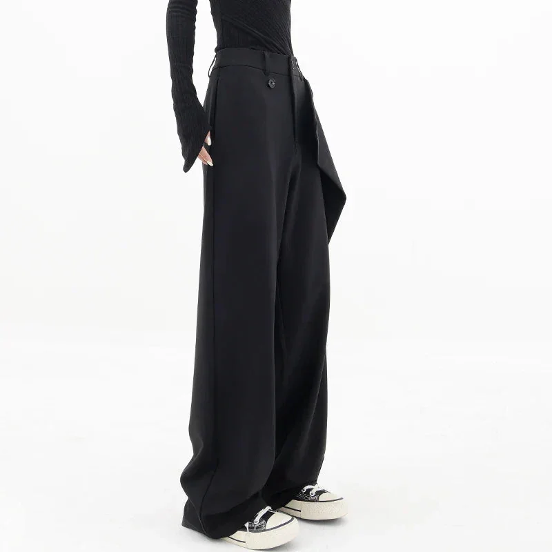 Black Cotton & Polyester Womens Casual Pants