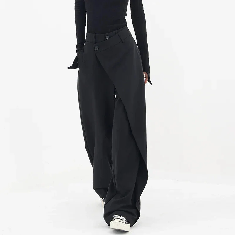 Black Cotton & Polyester Womens Casual Pants