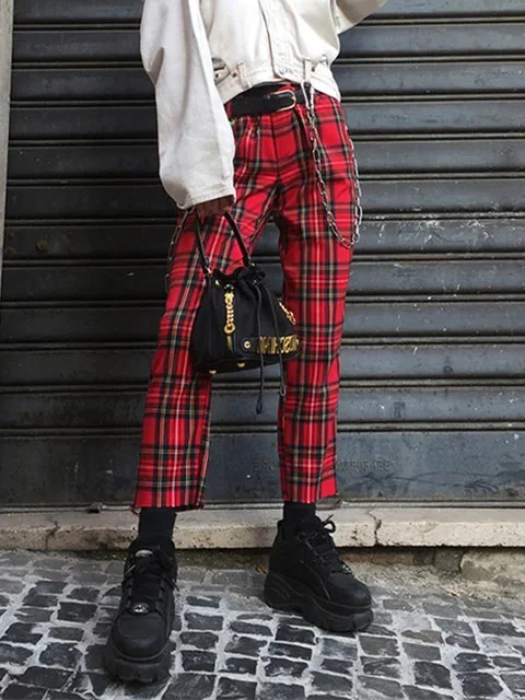 Gothic Plaid Cotton Polyester Blend Pants