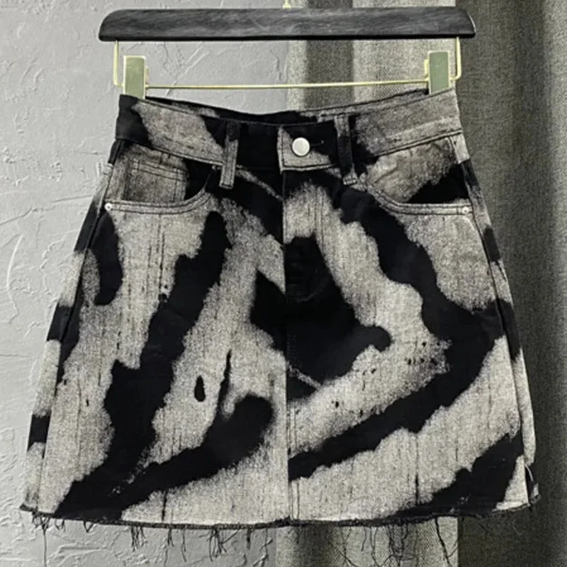 Gray Denim A-Line Skirt for Women