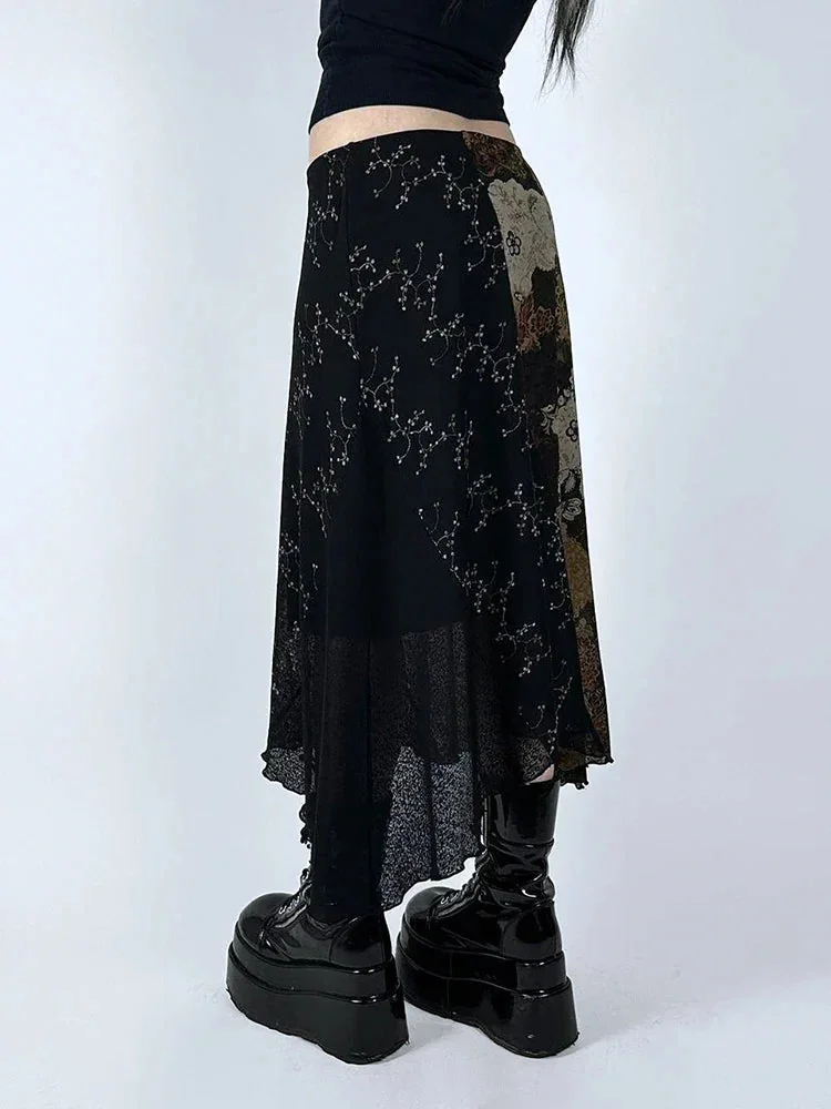 Vintage Black Cotton Polyester Skirt