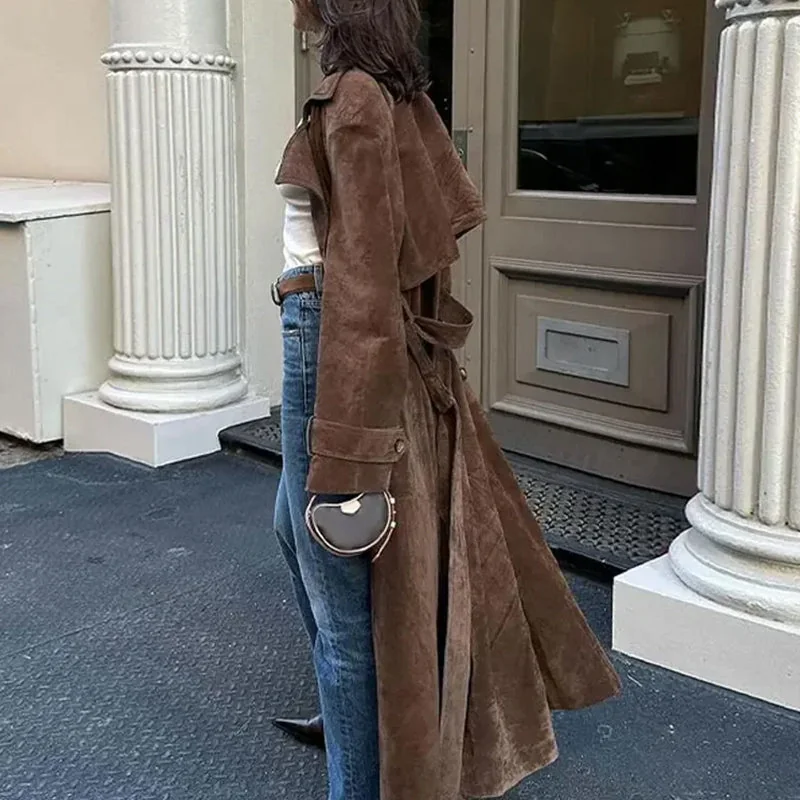 Brown Suede Leather Coat for Women