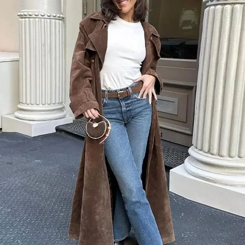 Brown Suede Leather Coat for Women