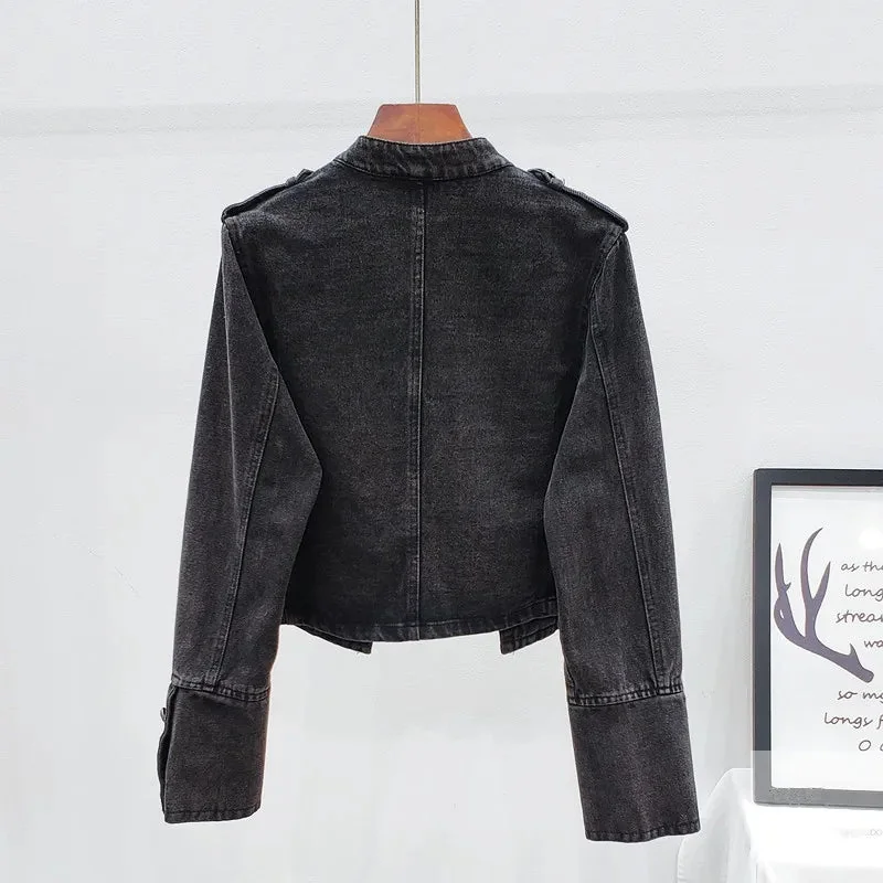 Black Womens Denim Jacket - Vintage Style Cotton Blend