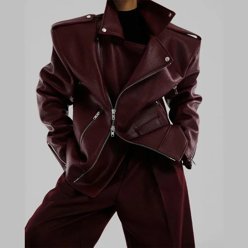 Burgundy Faux Leather Womens Jacket - Limited Edition