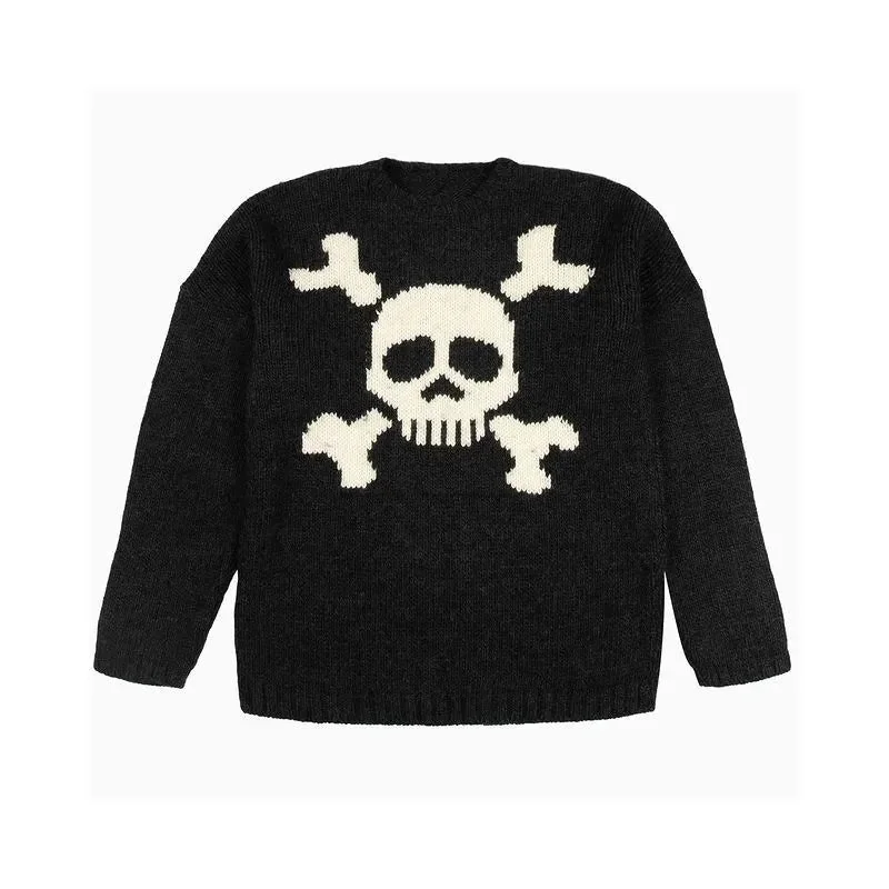 Black Skull Print Mens Sweater