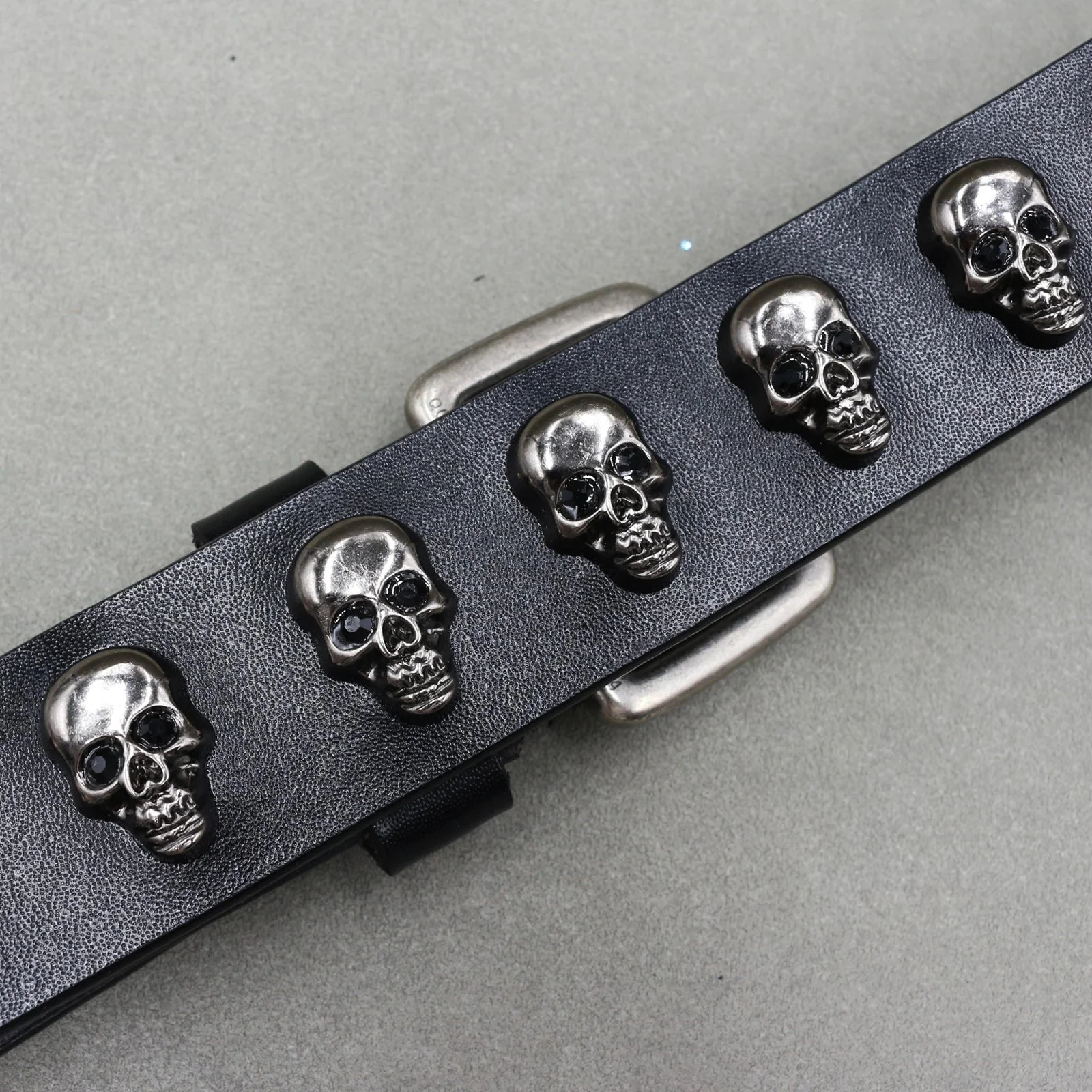 Black Skull Faux Leather Mens Belt