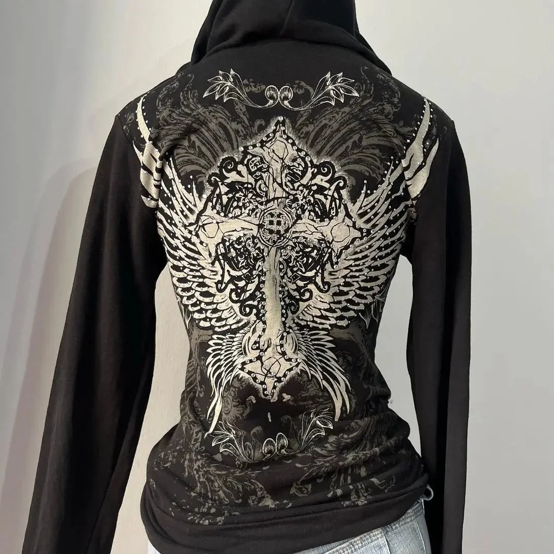 Black Gothic Hooded Pullover for Women