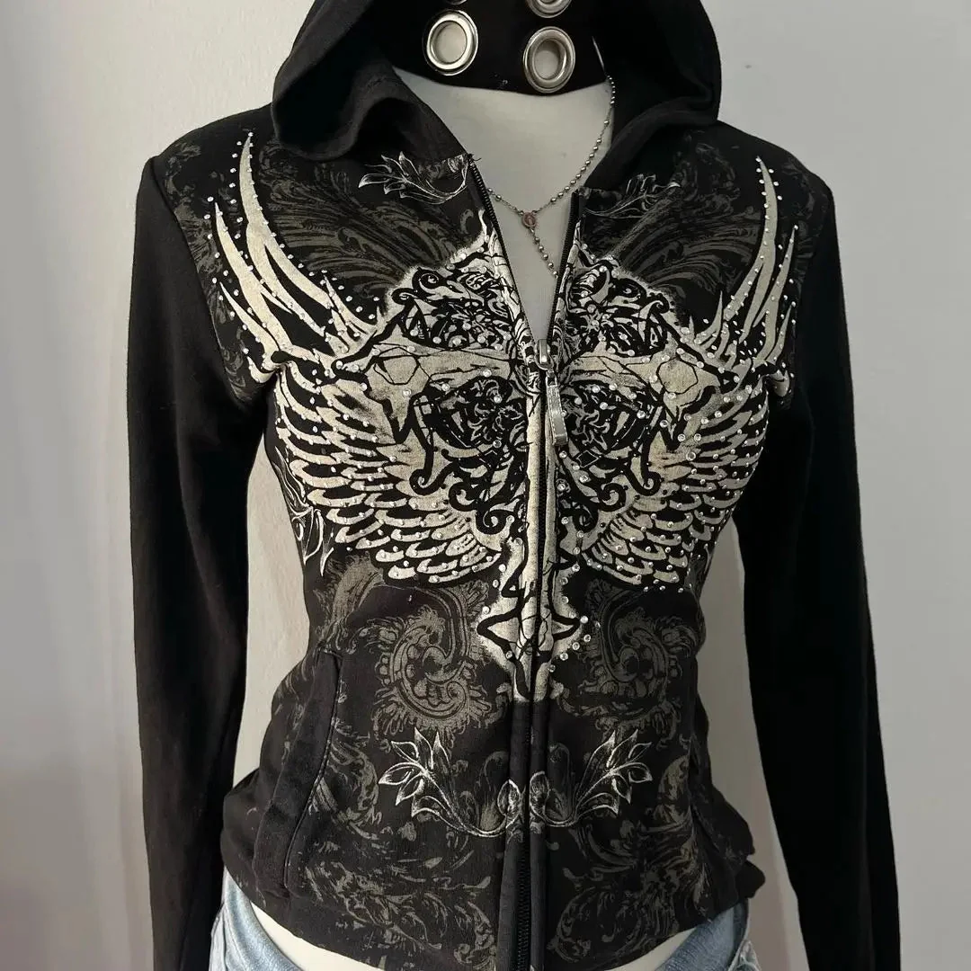 Black Gothic Hooded Pullover for Women