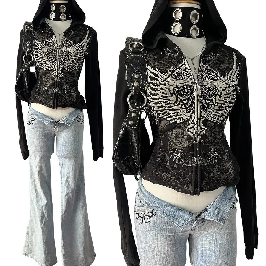 Black Gothic Hooded Pullover for Women